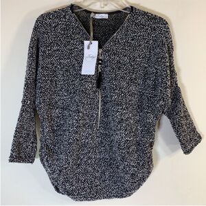 Today Italy Made Jeweled Tassel Zip Ruched Sleeve Top. Medium. NWT.